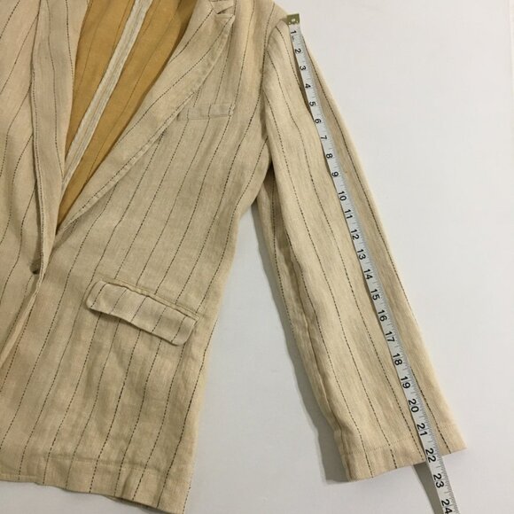 Forte Forte NWT Womens 2 Sand Yellow Pinstripe Linen Cotton Blend Blazer Jacket - Picture 15 of 16